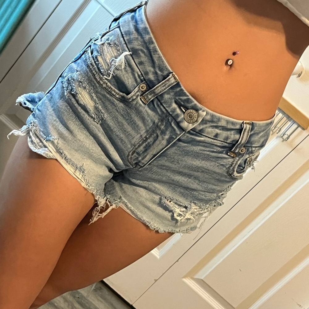 American Eagle Outfitters Blue Jean Shorts Distressed High-Waisted